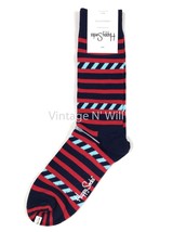 Happy Socks Mens 10-13 Shoe 8-12 Red/ Navy Blue Mixed Stripe Holiday Crew Gift - £6.72 GBP