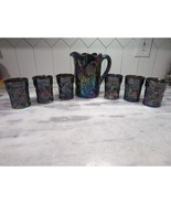Bennett Carnival Glass Water Pitcher &amp; Tumbler Set, Inverted Strawberry ... - $5,241.42 MXN