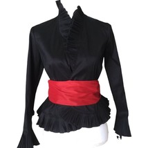 Isadora Collection VTG Y2K Formal Black Ruffle Top Blouse w/Red Sash Sz PS NEW - £35.16 GBP