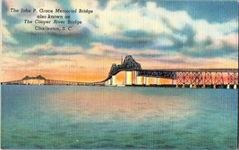 Vintage Linen Postcard John P Grace Memorial Bridge Cooper River Charles... - $2.99