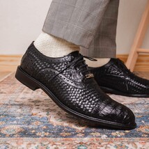 John Classic Dress Oxford Woven Calfskin Crocodile Shoes Black image 10