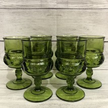 Vintage Lot: 6 Indiana Glass Large GREEN Kings Crown Thumbprint Stemmed Goblets - £62.54 GBP