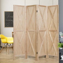 5.6 Ft 4 Panels Folding Wooden Room Divider-Natural - £112.51 GBP