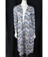 Lularoe Sarah Ivory Cream Long Open Cardigan S Blue Chevron Beige Floral... - $22.23