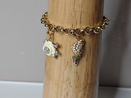 7.25 Inch Nolan Miller 2 Charm Flower And Parrot Bracelet - £95.92 GBP