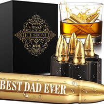 NEW Best Dad Ever Engraved Gold Bullet Whiskey Stones Gift Set of 6 w/ storage - £14.41 GBP