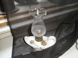 Vintage Japan Oil Lamp with Shade Japan TILSO White w/ Gold 3D Flowers Handle - £3.87 GBP
