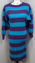 Nicole Miller Sweater Dress Womens Small Blue Purple Lambswool Striped Pullover - $36.97