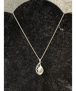 RJ Signed &quot;Abalone with Pave CZ&quot; Openwork Leaf Necklace Sterling Silver 19” - $32.71