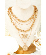Gold Boho Butterfly Pendant CHain Multi Layer Necklace - $3.46