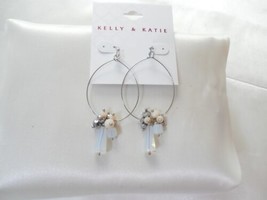 Kelly &amp; Katie 3&quot; Silver Tone Oval Hoops with Glass Beads Fish Hook Earrings D155 - $14.39