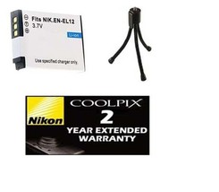 Battery + Tripod + Warranty for Nikon S6100 S6200 S6300 S8000 S8100 S820... - $17.94