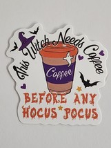 This Witch Needs Coffee Multicolor Sticker Decal Halloween Super Embellishment - £1.80 GBP