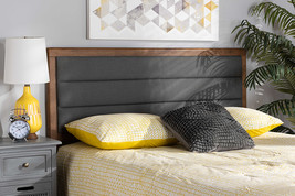 Nata Dark Gray Fabric Upholstered and Walnut Brown Full Size Headboard - $2,308.83 MXN