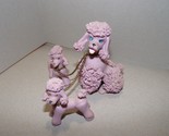 Vintage Pink Poodle Family Spaghetti Ceramic Blue Stone Eyes Mom Puppies - $62.99