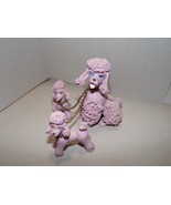 Vintage Pink Poodle Family Spaghetti Ceramic Blue Stone Eyes Mom Puppies - £49.77 GBP