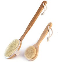 Durable Bamboo Detachable Bristles Body Brush Long Handle Bath Brush, 2 PCS