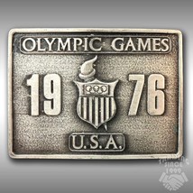 Vintage Belt Buckle 1976 Summer Olympic Games Square Shape Silver Color USA - £31.81 GBP