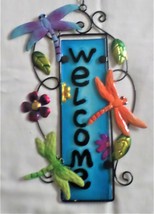 WELCOME sign for garden or indoors Beautifully decorated glass &amp; metal - £3.98 GBP