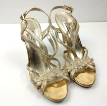Caparros Finland Gold Strappy Open Toe 4.5&quot; Heels Shoes Women&#39;s Size 8M  - $18.13