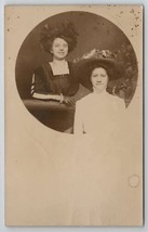 RPPC Two Edwardian Ladies Smiles Hats Dresses Circle Masked Photo Postcard P21 - £10.01 GBP