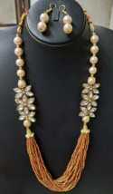Gold Plated Bollywood Style Indian Golden Kundan Necklace Mala Jewelry Set - £6.00 GBP