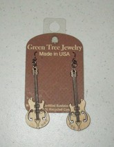 GreenTree earrings - Electric Guitar Natural wood Lazer Cut Pierced 2.5&quot; Dangle - £7.97 GBP