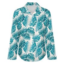 Mondxflaur Green Palm Leaf Women Long Sleeve Shirt Summer Elegant Fashio... - £19.17 GBP