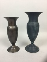 Vintage Tall Set of 2 Blue and Brown Patinaed Finish Solid Brass Made India - $15.85 CAD