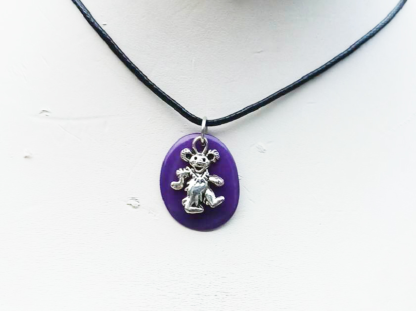 Grateful Dead Dancing Bear PURPLE Tagua Nut  Adjustable Necklace