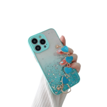 Anymob iPhone Case Turquoise Glitter Sequins Love Heart Bracelet Clear Soft  - £22.72 GBP