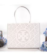 Tory Burch Ella White Perforated Floral Bio Vegan Leather Small Tote Bag... - $6,935.03 MXN