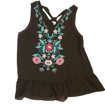 Giddy Up Glamour 1X Black Sleeveless Top Boho Floral Broidered Flounce H... - £16.33 GBP