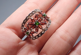 Sterling Silver Ring Red &amp; Green Rhinestone Flower Size 9.5 Stamped 925 NIB - £142.75 GBP
