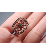 Sterling Silver Ring Red &amp; Green Rhinestone Flower Size 9.5 Stamped 925 NIB - £140.75 GBP