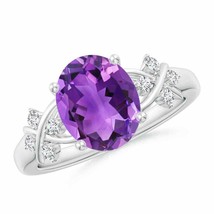 ANGARA Solitaire Oval Amethyst Criss Cross Ring with Diamonds in 14K Gold - £1,075.54 GBP