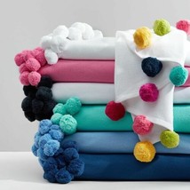 Pottery Barn Teen Pom-Pom Multicolor Cotton Throw Blanket - £51.13 GBP