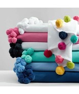 Pottery Barn Teen Pom-Pom Multicolor Cotton Throw Blanket - £51.95 GBP