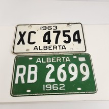 Alberta License Plate Lot 1962 1963 White Green XC-4754 RB-2699 Vtg Canada - £29.91 GBP