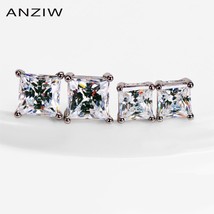 ANZIW Princess Cut Stud Earrings Women Brilliant Square Cut Sona 925 Sterling Si - £14.54 GBP