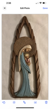 Vintage 1965 Ceramic Madonna and Child Mary Jesus Wall Plaque Hanging Signed M.V - £51.14 GBP