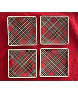 4 Square Tartan Red Plaid Ceramic Cocktail Appetizer Plates 5&quot; Square - $20.24 CAD