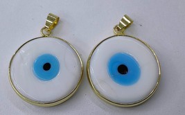 10PCS Large Handmade  14K Gold  Greek Evil Eye Pendant 18-20mm Necklace Cabochon - £24.12 GBP