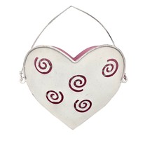 LGD Inc. Hanging Heart Basket 7 x 6 White Pink Metal Cut Out Swirls Valentines - £7.04 GBP