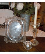 Mikasa Frosted Glass Picture Frame &amp; Sorelle/Oleg Cassini Crystal Candle... - $49.99