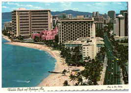 Aerial View Waikiki Beach Royal Hawaiian Seraton &amp; Kalakaua Ave Hawaii Postcard - £7.06 GBP