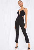 By The Way Jumpsuit 2XS Black Side Cutout Plunge Sweetheart Neckline Tap... - $45.42