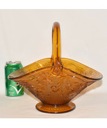 Vintage Indiana Amber Sandwich Glass Basket Large Depression Glass Baske... - £35.93 GBP