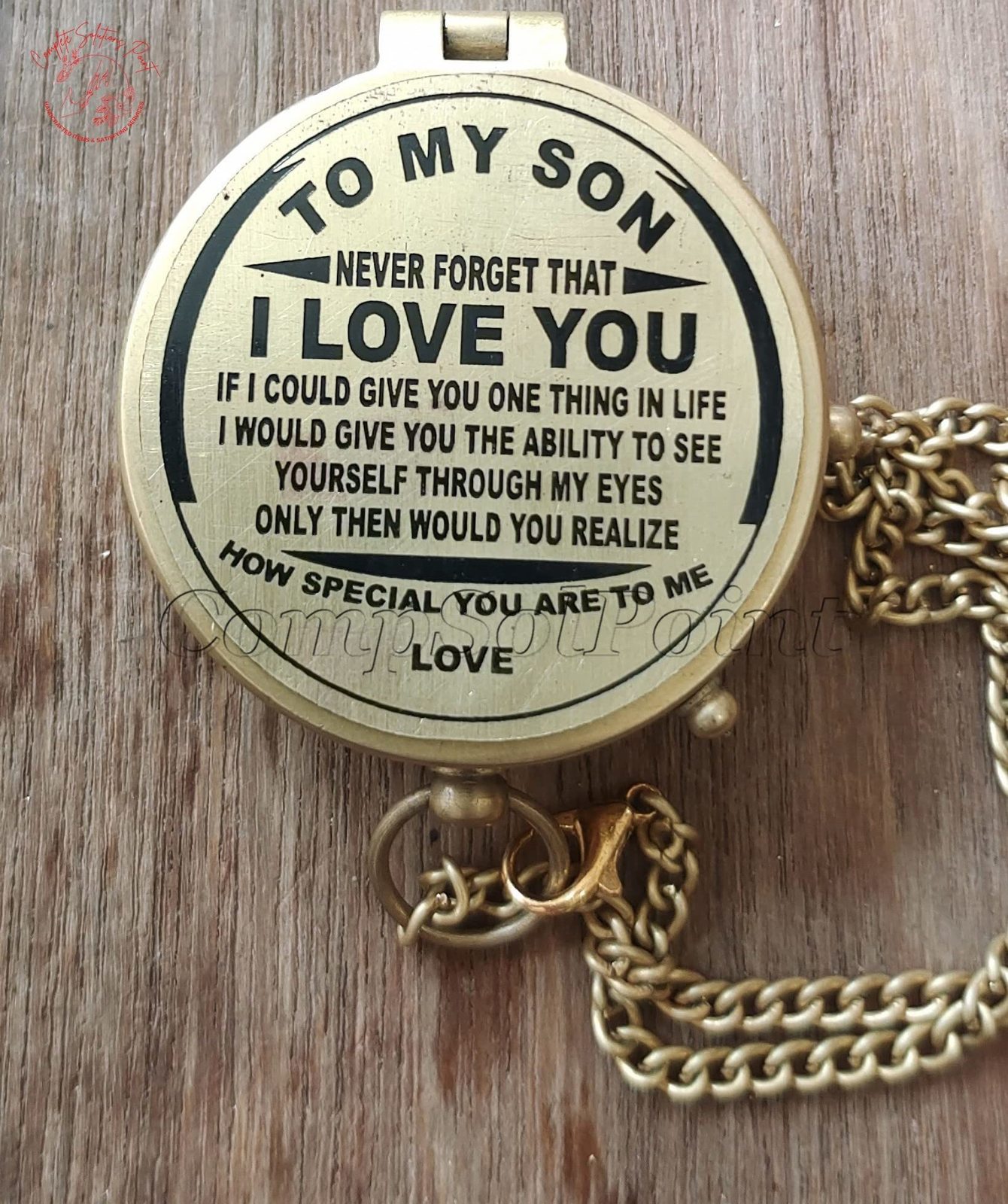 Antique Flat Pocket Compass with to My Son-I Love You Engraved || (Antique Brass - £35.96 GBP