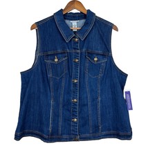 Catherines Denim Vest Womens 1X Blue Sleeveless Pockets Medium Wash Stretch New - £31.34 GBP